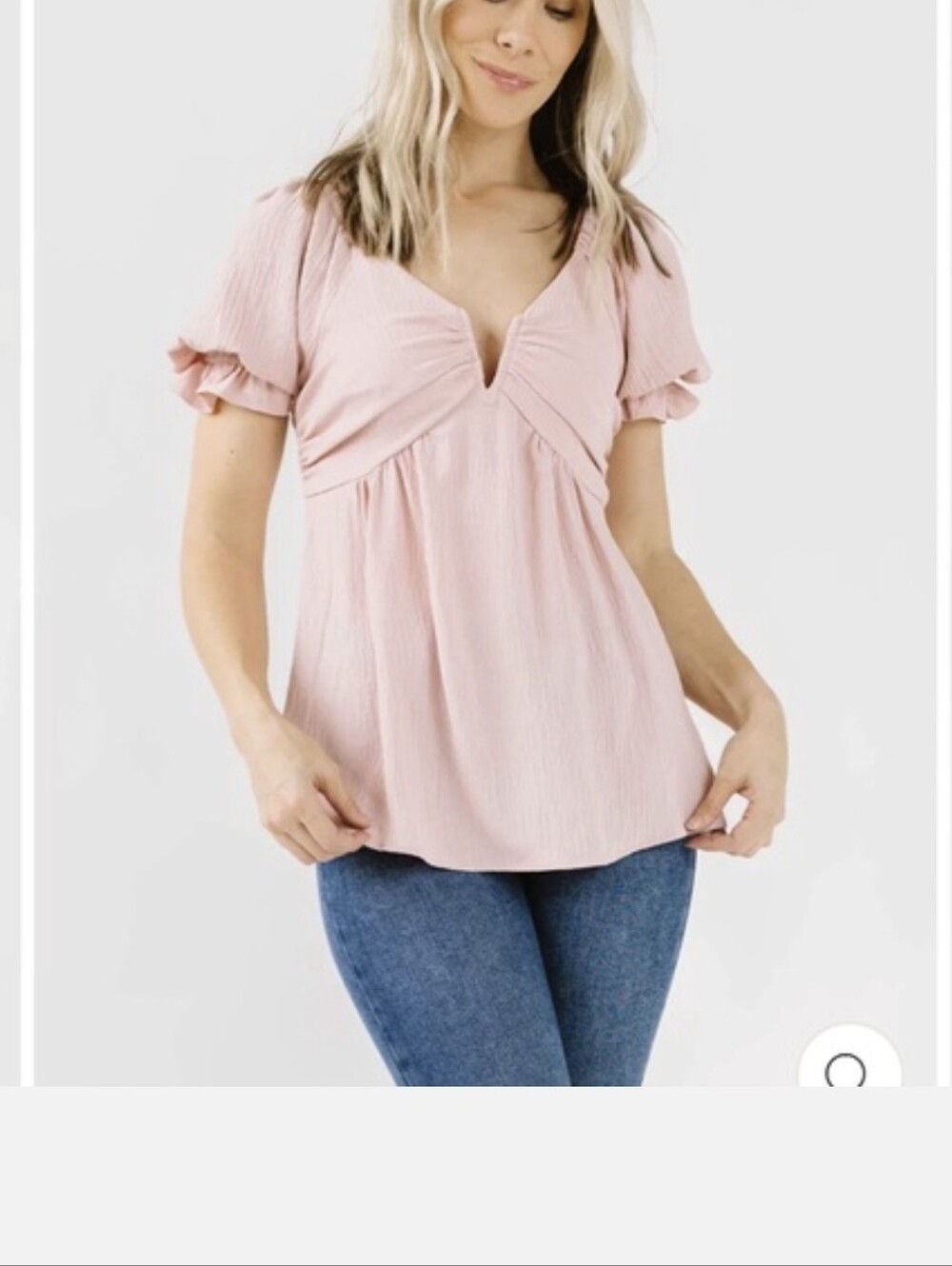 Women's Light Pink Puff Sleeve Deep V-Neck Peplum Size Small